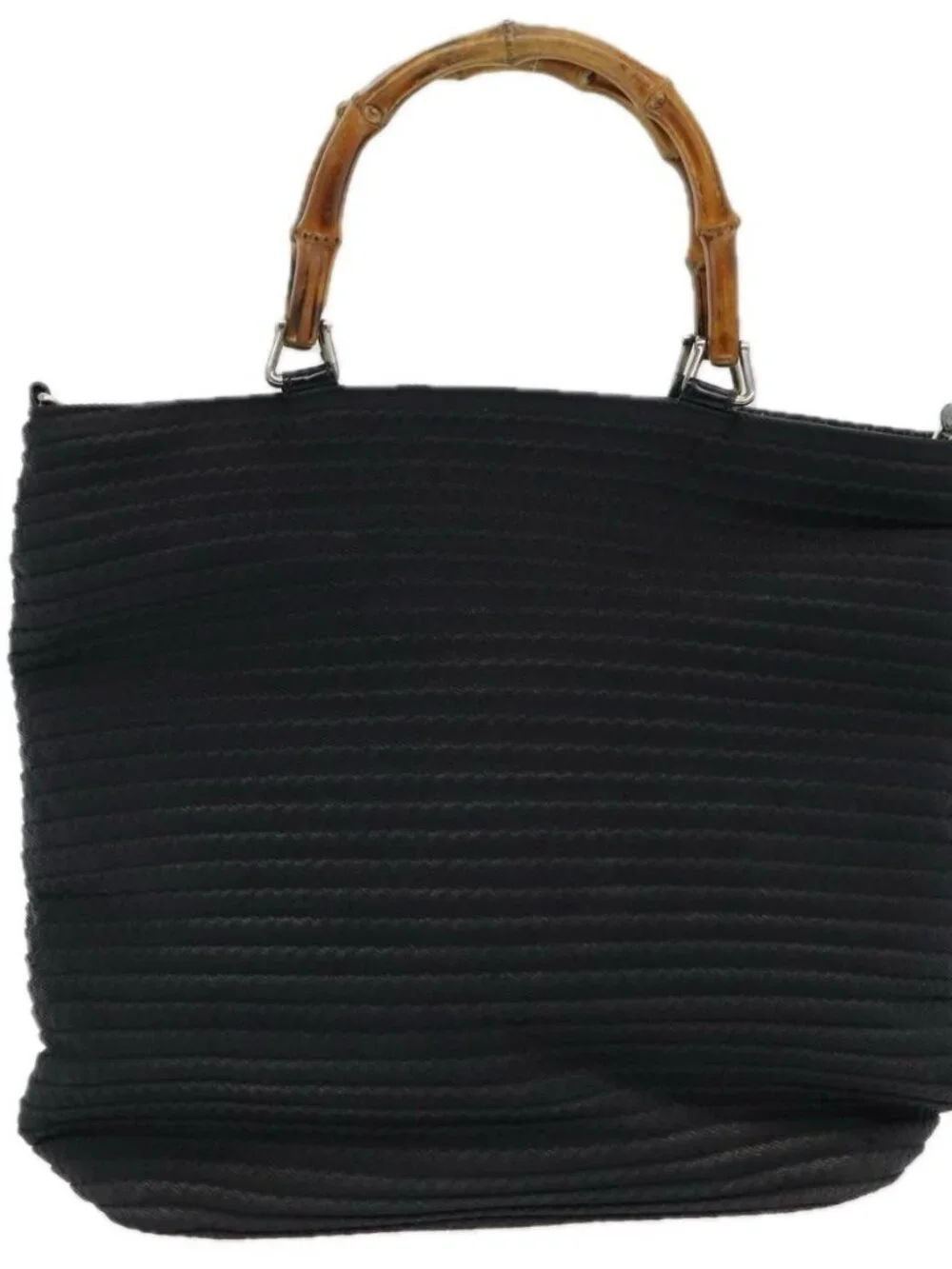 GUCCI Bamboo Hand Bag Nylon Black Auth am6667
